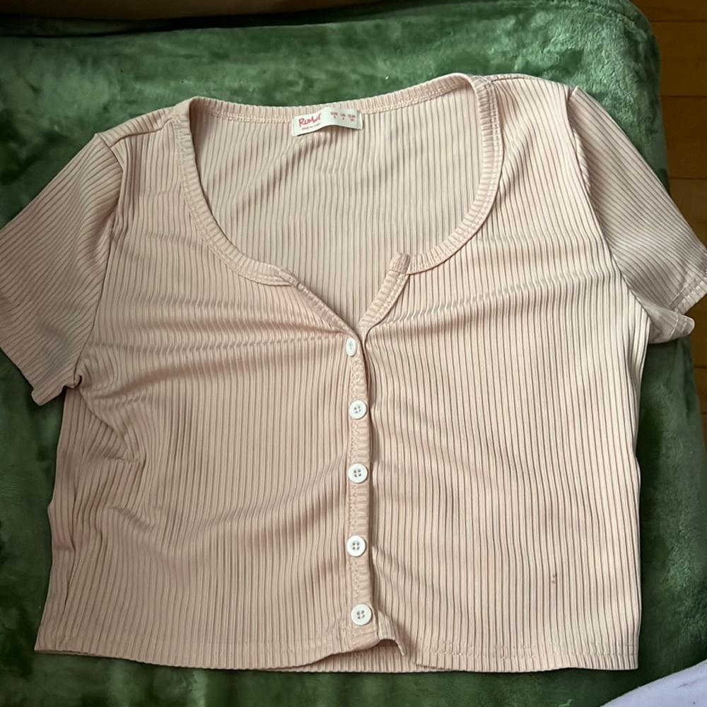 Pink button up crop top